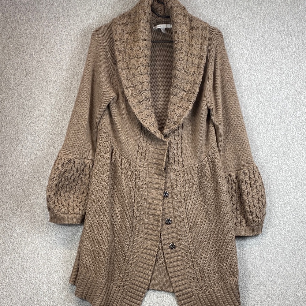Old Navy chunky long cardigan L fisherman shawl collar cable knit lambs wool